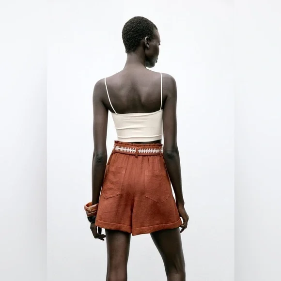 EMBROIDERED BELT SHORTS - Picture 5 of 8